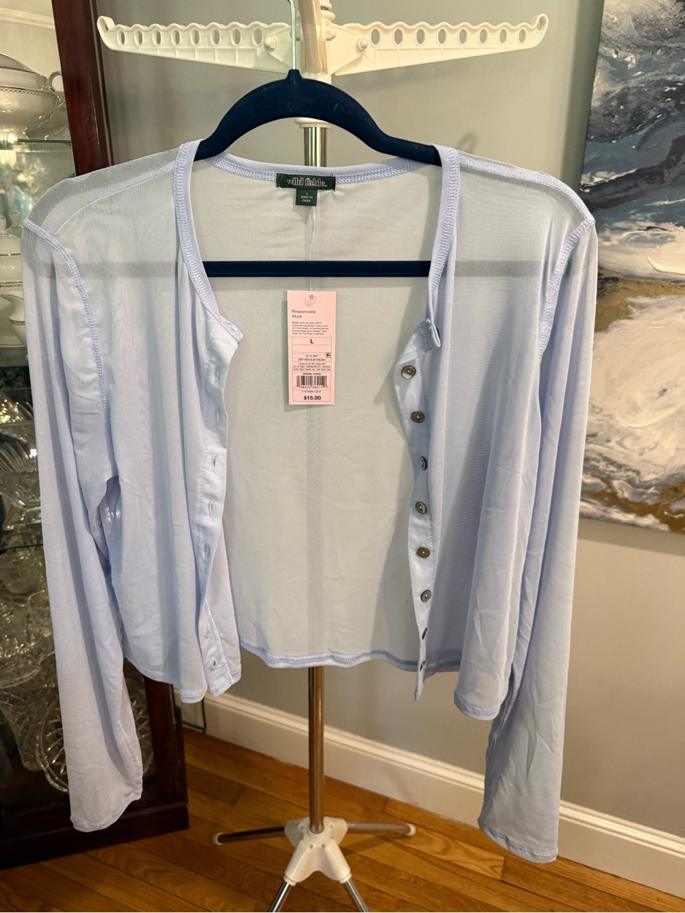 wild fable Light Blue Sheer Button-Front Cardigan